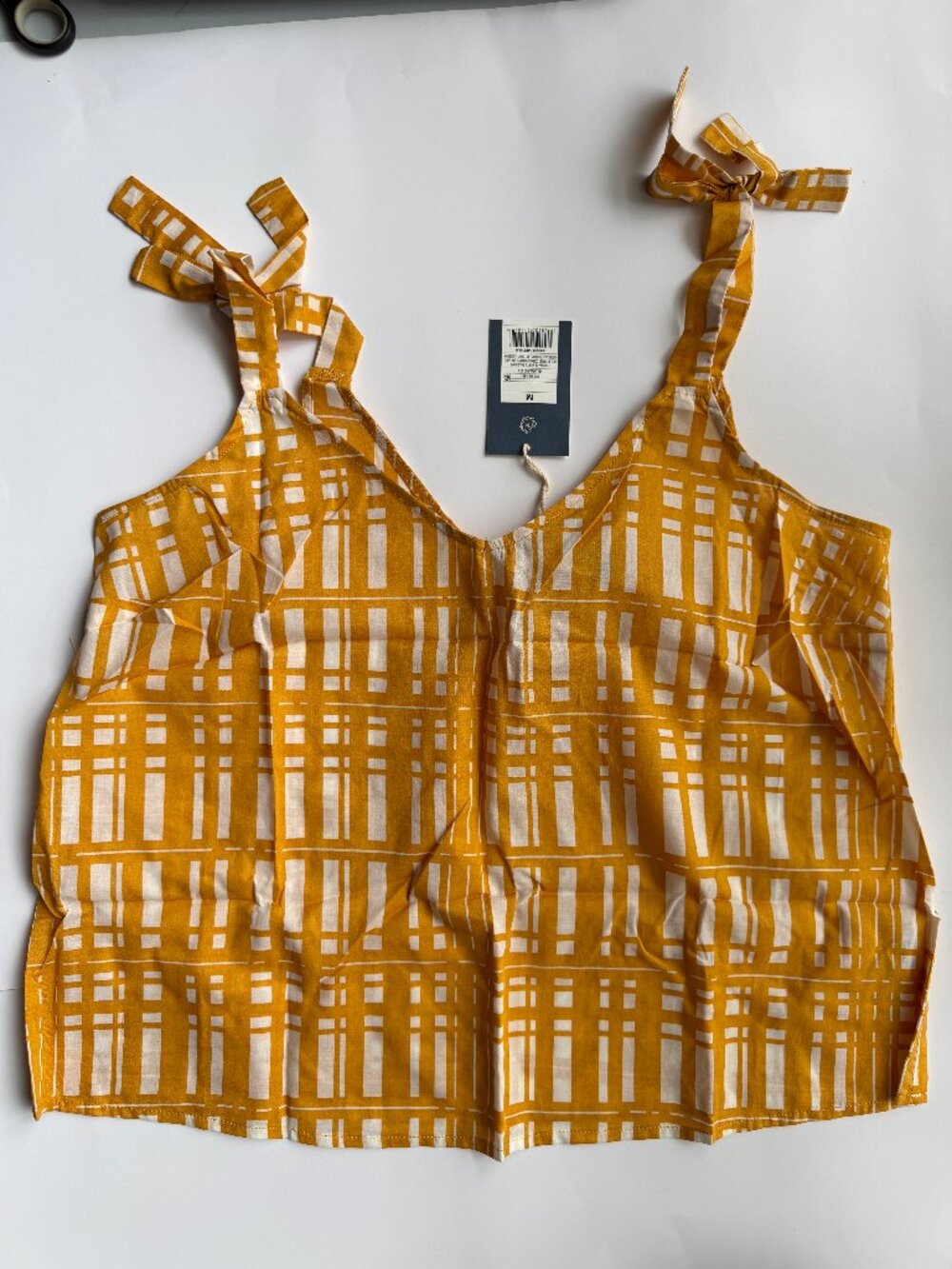 Women’s Yellow Plaid Bow Tie- Sleeve Tank Top – Size Medium – New With Tags